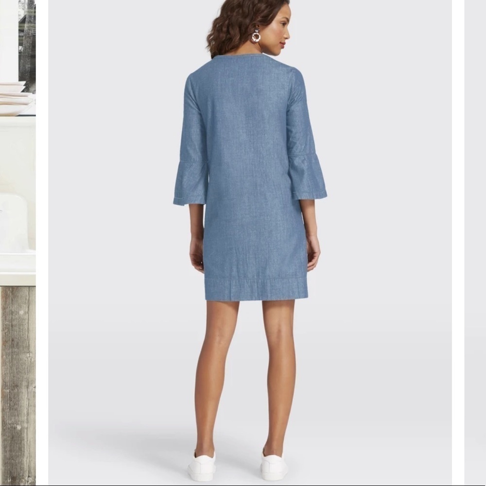 Draper James Ruffle Front Chambray Shift Dress, 8 - image 4